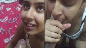 Desi girlfriend gives a blowjob with audio and swallows the cum