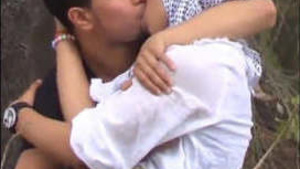 Arab couple enjoys outdoor boobs and kissing session
