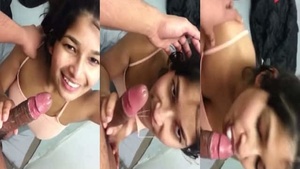 A Non-Resident Indian girlfriend gives a blowjob to the manager
