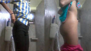 Desi babe's outfit transformation in the washroom