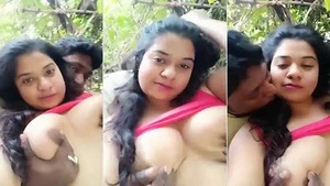 A village girl's outdoor selfie with big boobs