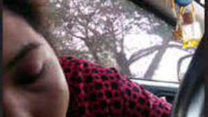 Beautiful solo woman gives a blowjob in a car