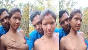 Tribal wife's big boobs bared in outdoor tribal sex video